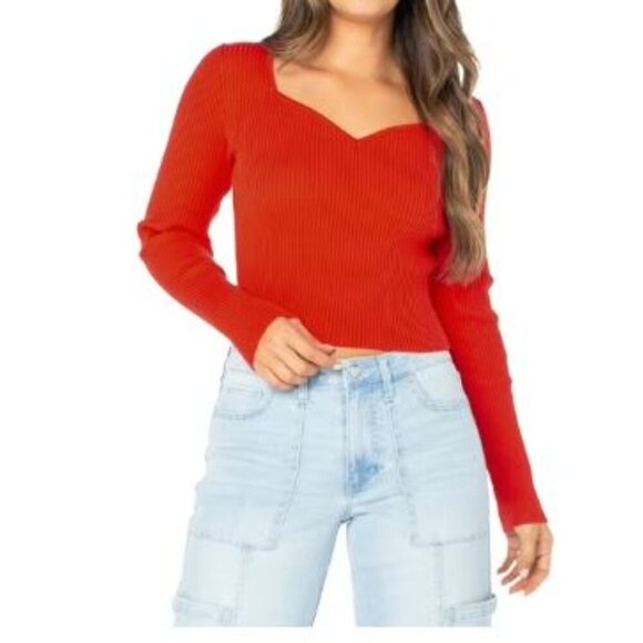 Celebrity Pink Tops - Celebrity Pink Red Long Sleeve Sweetheart Rib Top Women's Size XS NWT